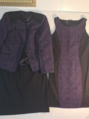 MARY KAY DIRECTOR 3 PIECE SUIT, SIZE 10P PURPLE & BLACK, DRESS, JACKET,SKIRT